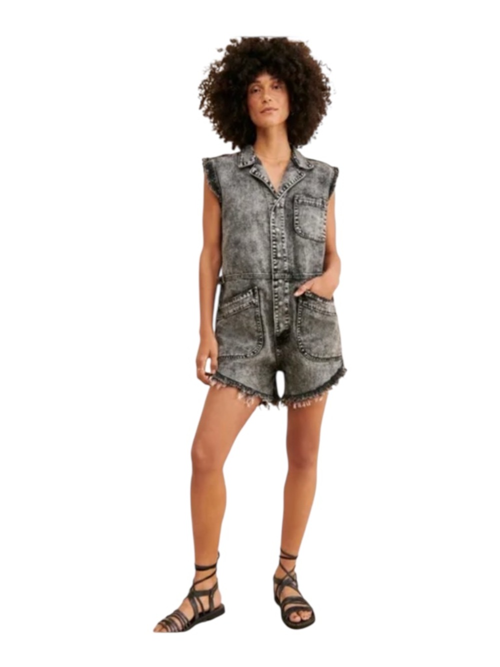 One Teaspoon Palisades Overall in Rodeo Grey Denim Romper Sz. S - Picture 3 of 9